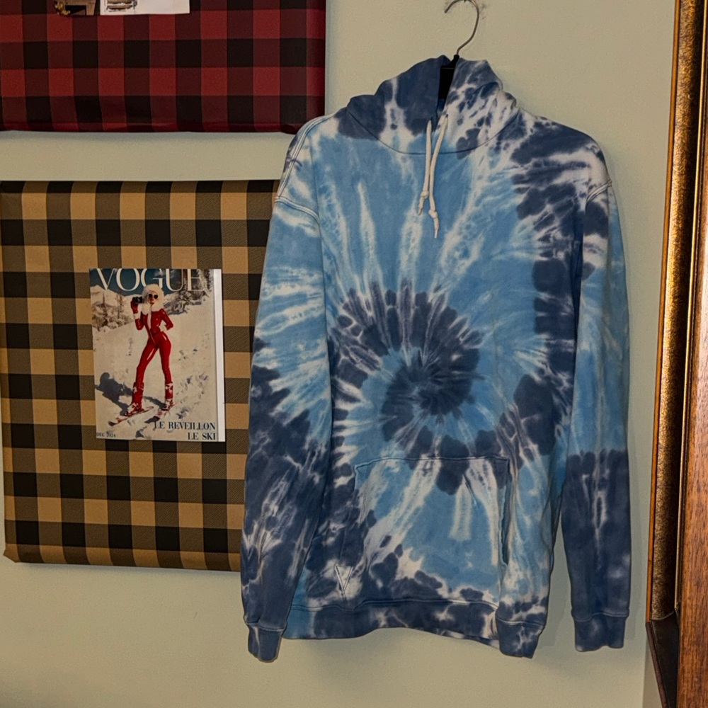 Men’s Vintage GAP Hoody Blue Tie-Dye Tall Large Hoodie Sweatshirt Apr Ski Snow